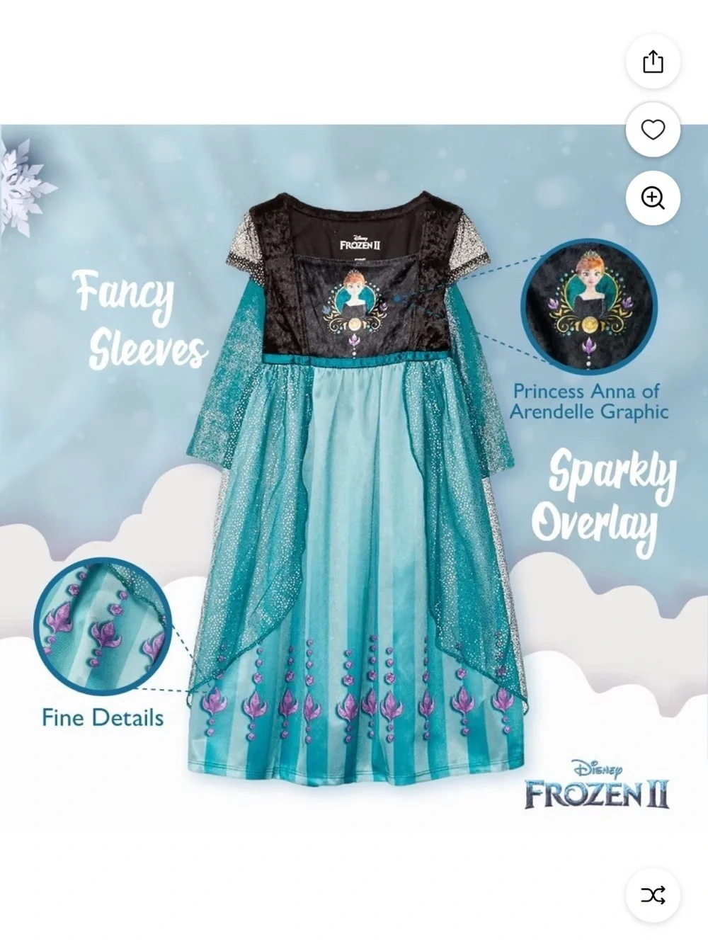 Disney Anna Teal and Black Sparkle Gown